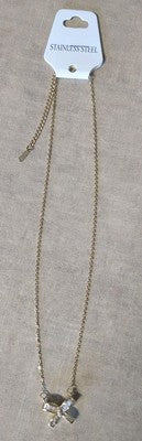 Beautiful Gem/Jeweled Bow Pendant Gold Plated Stainless Steel