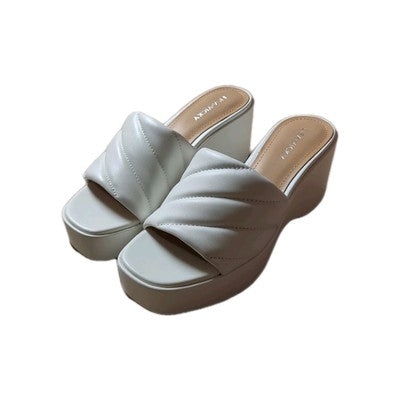 Lisa Vicky Lead-V White Leather Open Toe Heels Size 7 M