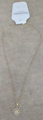 Beautiful Daisy Pendant Clear Jeweled Gold Plated Stainless Steel