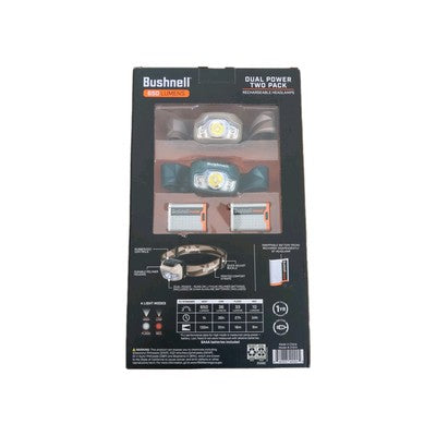Bushnell Dual Power Rechargeable Headlamps 650 Lumens, Batteries Included 2 Pack
