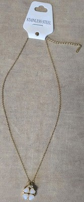 Beautiful Clear Gem/ Heart Jeweled Clover Pendant Gold Plated Stainless Steel