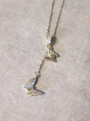 Beautiful Hanging Butterflies Jeweled Pendant Gold Plated Stainless Steel 