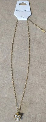 Beautiful Jeweled Clover Pendant Raised Rotating Gold Plated Stainless Steel 