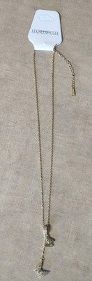 Beautiful Hanging Butterflies Jeweled Pendant Gold Plated Stainless Steel 