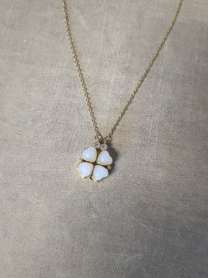 Beautiful Clear Gem/ Heart Jeweled Clover Pendant Gold Plated Stainless Steel 