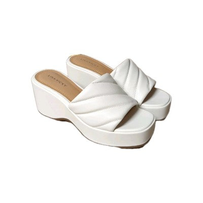 Lisa Vicky Lead-V White Leather Open Toe Heels Size 7 M