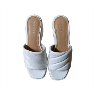Lisa Vicky Lead-V White Leather Open Toe Heels Size 7 M