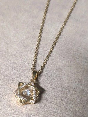 Golden Star Of David Gem/Jeweled Pendant Gold Plated Stainless Steel 