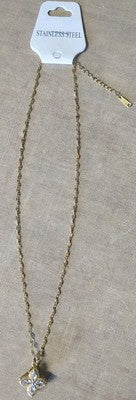 Beautiful Jeweled Clover Pendant Raised Rotating Gold Plated Stainless Steel 