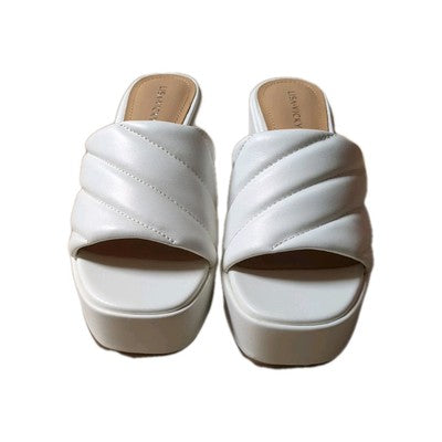 Lisa Vicky Lead-V White Leather Open Toe Heels Size 7 M